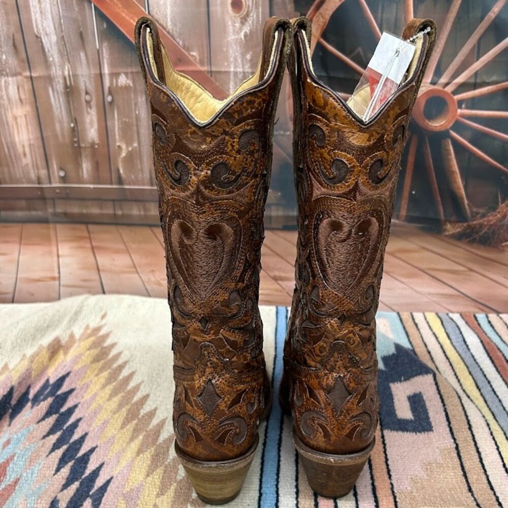 Women's Corral Leather Snip Toe Western Cowgirl Boots Size 6 1/2 - Picture 5 of 8